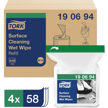 SURFACE CLEANING WET WIPE REFILL 4 X 58 SHEETS