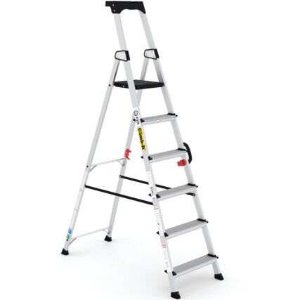 6 x Wide Treads, Aluminium Step Ladder, 1.452m, Carry Handle