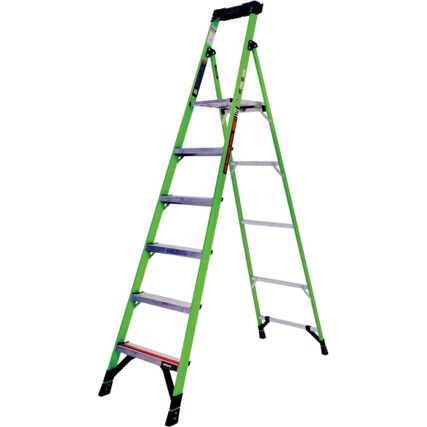 Little Giant, 6-Tread, Folding Step Ladder, 1.71m, Glass Fibre, Lightweight, Tool Tray, Green