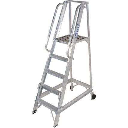 5-Tread,  Step Ladder, 1.3m, Aluminium, Side Handrails, Silver