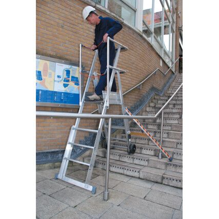 12-Tread, Folding Telescopic Step Ladder, 1.1m, Aluminium, Guardrail, Suitable for work on steps