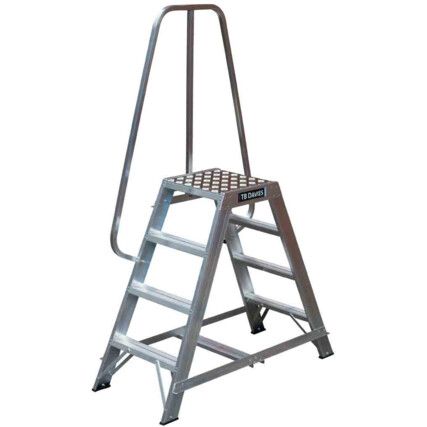 6-Tread,  Step Ladder, 1.5m, Aluminium, Large platform, Side Handrail, Silver