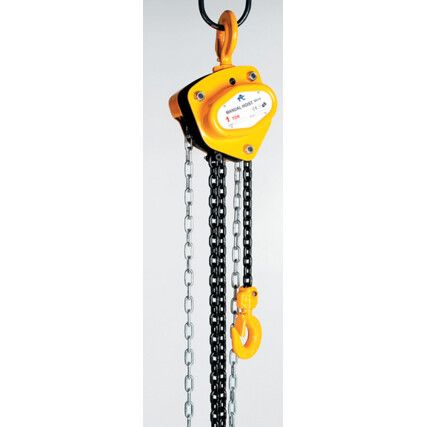 Manual Chain Hoist, 1 ton Rated Load, 6m Lift, 6mm Chain with Safety Hook
