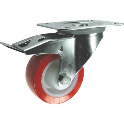 Stainless Steel Swivel Plate Castor with brake and Polyurethane Tyre 125mm