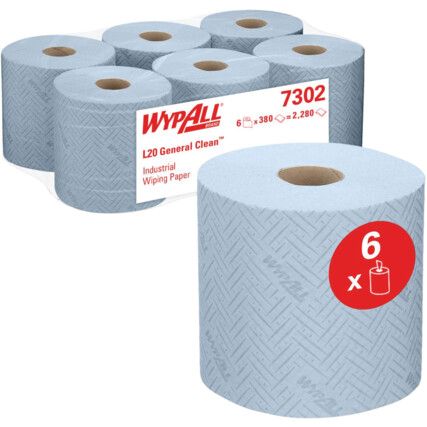 L20, Centrefeed Blue Roll, 2 Ply, 6 Rolls