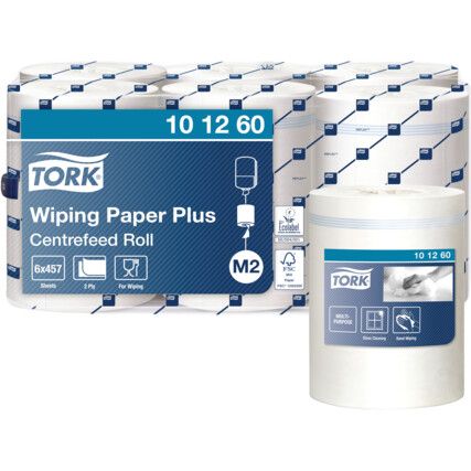Centrefeed Wiper Roll, White, Single Ply, 6 Rolls