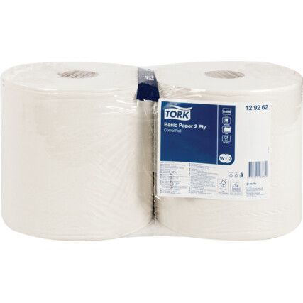 Centrefeed Wiper Roll, White, 2 Ply, 2 Rolls