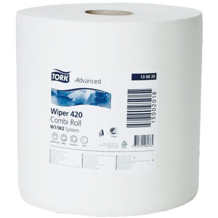 Centrefeed Wiper Roll, White, 2 Ply, 1 Roll