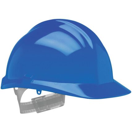 1125, Safety Helmet, Blue, HDPE, Not Vented, Reduced Peak, Includes Side Slots