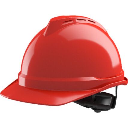 V-GARD 500 Non-Vented Safety Helmet with FAS-TRAC III Suspension and Sewn PVC Sweatband, Red