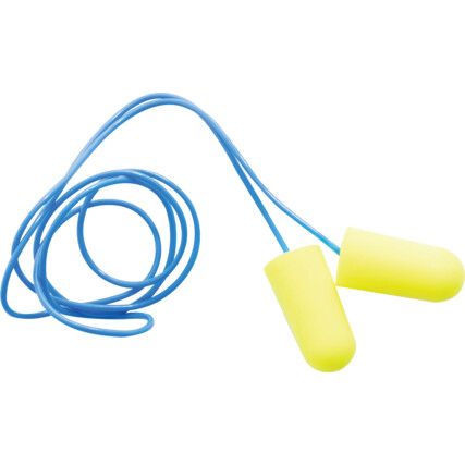 Soft, Disposable Ear Plugs, Corded, Not Detectable, Bullet Shape, 34dB, Yellow, Foam