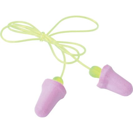 No-Touch, Disposable Ear Plugs, Corded, Not Detectable, Cone, 35dB, Pink, Foam, Pk-100 Pairs