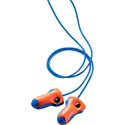Laser Track, Disposable Ear Plugs, Corded, Detectable, Flared Bullet, 35dB, Blue/Orange, Foam, Pk-100 Pairs