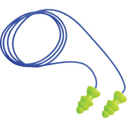Comets®, Reusable Ear Plugs, Corded, Detectable, Triple Flange, 25dB, Green, Plastic