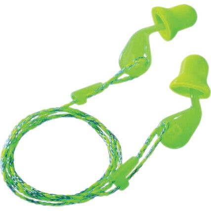 Xact-Fit, Reusable Ear Plugs, Corded, Detectable, Flared Bullet, 26dB, Green, Foam, Pk-50 Pairs