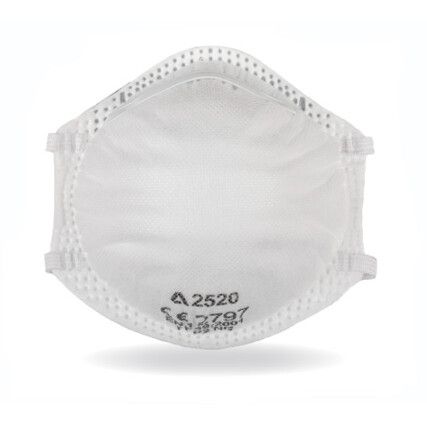 2500 Series Disposable Mask, Unvalved, White, FFP2, Filters Dust/Particulates, Pack of 20