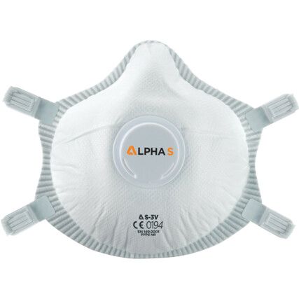 Alpha S Series Disposable Mask, Valved, White, FFP3, Filters Dust/Mist/Fumes, Pack of 1