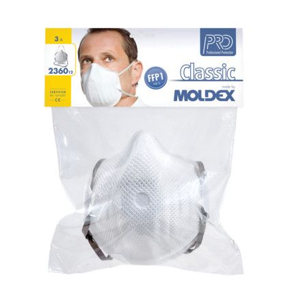 Disposable Mask, Unvalved, White, FFP1, Filters Dust/Mist/Fumes, Pack of 3