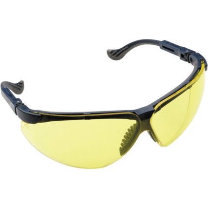 Safety Glasses, Amber Lens, Half-Frame, Blue Frame, Impact-resistant/Scratch-resistant/UV-resistant