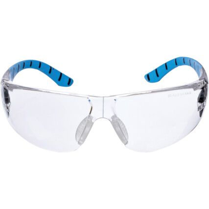 Stream, Safety Glasses, Clear Lens, Wraparound, Black/Blue Frame, Anti-Fog/Scratch-resistant/UV-resistant