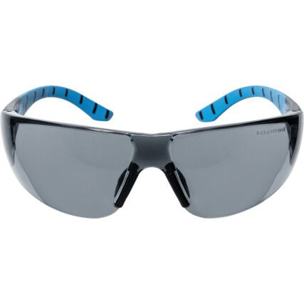 Stream, Safety Glasses, Grey Lens, Wraparound, Black/Blue Frame, Anti-Fog/Scratch-resistant