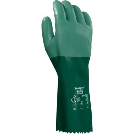 08-354 Scorpio Chemical Resistant Gloves, Green, Neoprene, Interlock Cotton Liner, Size 10
