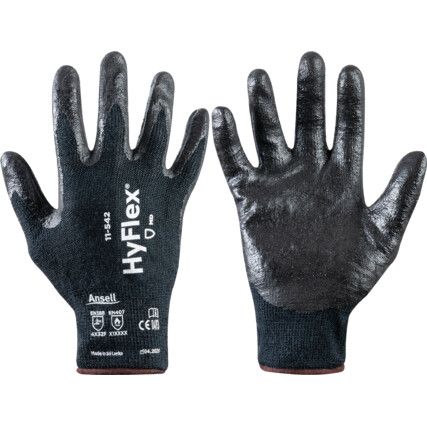 11-542 HyFlex Cut Resistant Gloves, Black, EN388: 2016, 4, X, 3, 2, F, Nitrile Palm, Intercept Technology, Size 10