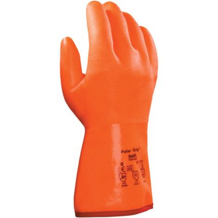 23-700 Polar Grip Cold Resistant Gloves, Orange, Cotton/Nylon Liner, PVC Coating, Size 10