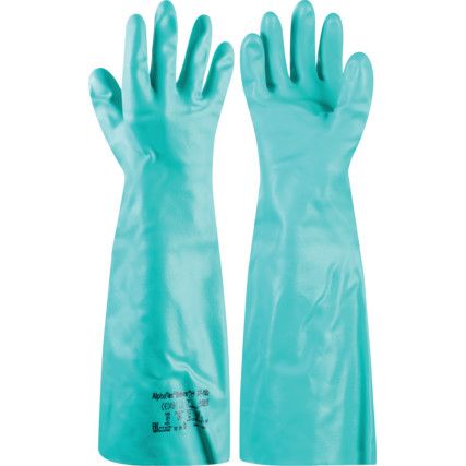 37-185 Solvex Chemical Resistant Gauntlet, Green, Nitrile, Unlined, Size 9