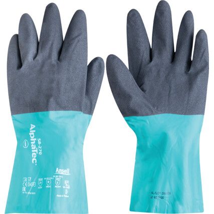 58-270 Alphatec Chemical Resistant Gloves, Black/Green, Nitrile, Nylon Liner, Size 9