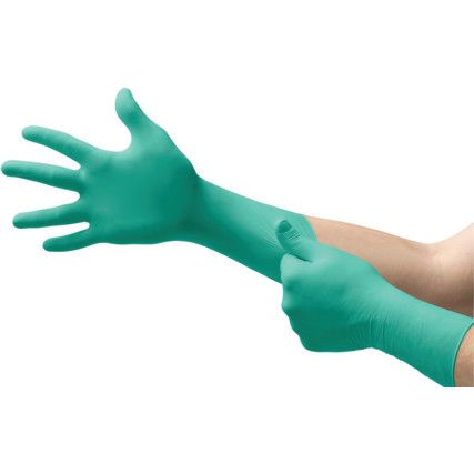 Dermashield 73-711 Disposable Gloves, Green, Neoprene, 7.08mil Thickness, Powder Free, Size 6.5, 1 Pair