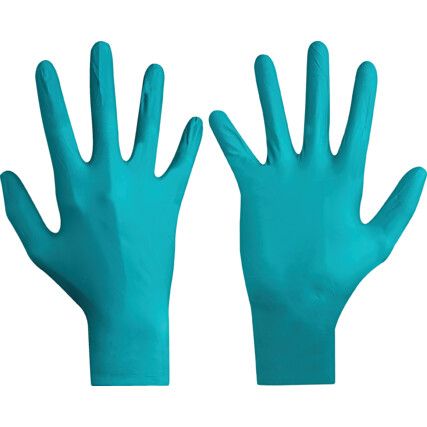 TouchNTuff 92-500 Disposable Gloves, Green, Nitrile, 4.7mil Thickness, Powdered, Size 7.5-8, Pack of 100