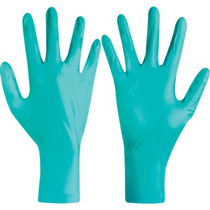TouchNTuff 92-605 Disposable Gloves, Green, Nitrile, 4.7mil Thickness, Powder Free, Size 9, Pack of 100