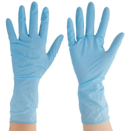 TouchNTuff 92-665 Disposable Gloves, Blue, Nitrile, 4.3mil Thickness, Powder Free, Size 9.5-10, Pack of 100
