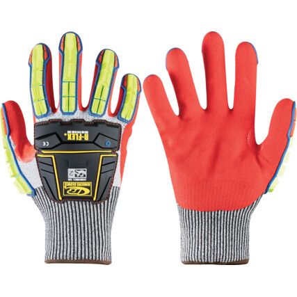 R065, Impact Gloves, Grey/Hi-Vis Yellow/Red, HPPE, Nitrile Coating, EN388: 2016, 4, X, 4, 3, D, P, Size 12
