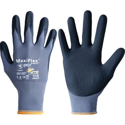 42-874 MaxiFlex® Ultimate Mechanical Hazard Gloves, Black/Grey, Nylon Liner, Nitrile Coating, EN388: 2016, 4, 1, 3, 1, A, Size 8