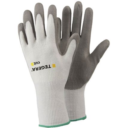Tegera, Cut Resistant Gloves, Grey/White, EN388: 2016, 4, X, 4, 2, B, PU Palm, CRF® Technology/Lycra/Polyester, Size 10
