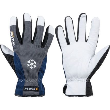 295 Tegera, Cold Resistant Gloves, Black/Blue/White, Synthetic Fiber Liner, Leather Coating, Size 10