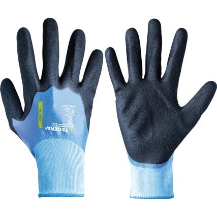 737 Tegera® Mechanical Hazard Gloves, Black/Blue, Nylon Liner, Nitrile Coating, EN388: 2016, 4, 1, 3, 1, X, Size 9