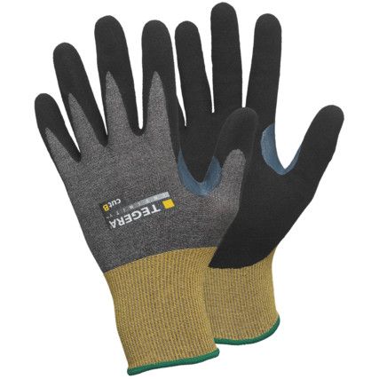 Tegera Infinity, Cut Resistant Gloves, Black/Grey/Yellow, EN388: 2016, 4, X, 4, 1, B, Nitrile Foam Palm, CRF® Technology/Nylon/Stainless Steel Fibre Yarn, Size 8