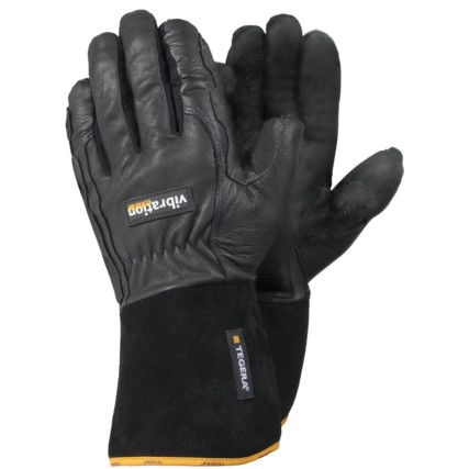 9182 Tegera Pro, Anti Vibration Gloves, Black/Yellow, Leather, Leather Coating,  EN388: 2016, 3, 1, 1, 1, X, Size 11