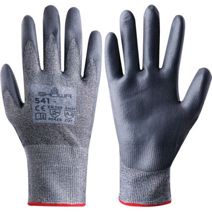 Cut Resistant Gloves, Black, EN388: 2016, 4, X, 4, 2, B, PU Palm, HPPE, Size 8