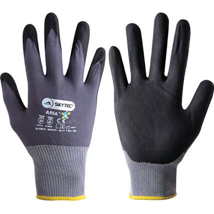 Aria Mechanical Hazard Gloves, Black/Grey, Spandex/Nylon Liner, Nitrile Coating, EN388: 2016, 4, 1, 3, 1, X, Size 9