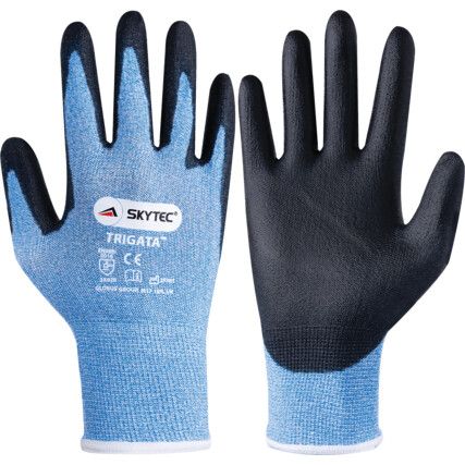 Trigata, Cut Resistant Gloves, Black/Blue, EN388: 2016, 3, X, 4, 2, B, PU Palm, HPPE/Nylon, Size 9