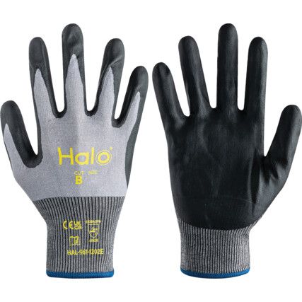 Cut Resistant Gloves, 18 Gauge Cut B, Size 10, Black & Grey, Nitrile Foam Palm, EN388: 2016