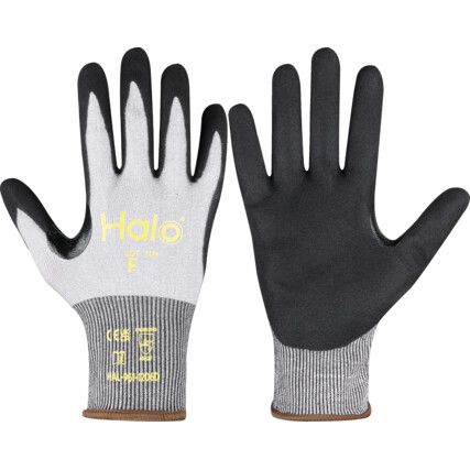 Cut Resistant Gloves, 18 Gauge Cut F, Size 9, Black & Grey, Nitrile Palm, EN388: 2016