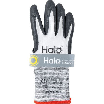 Mechanical Hazard Gloves, Black/White, Recycled Polyester/Spandex Liner, Nitrile Coating, EN388: 2016, 4, 1, 2, 1, X, Size 10