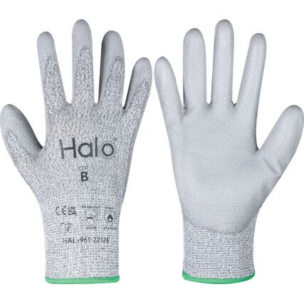 Cut Resistant Gloves, 13 Gauge Cut B, Size 10, Grey, Polyurethane Palm, EN388: 2016, Pack of 12 Pairs