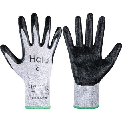Cut Resistant Gloves, 13 Gauge Cut C, Size 10, Black & Grey, Nitrile Palm, EN388: 2016, Pack of 12 Pairs