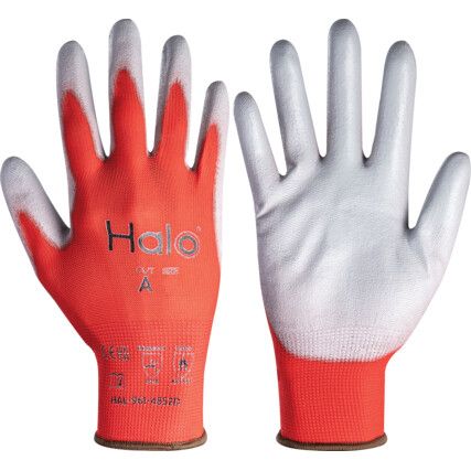 Mechanical Hazard Gloves, Red/Grey, Nylon Liner, Polyurethane Coating, EN388: 2016, 4, 1, 2, 1, Size 9